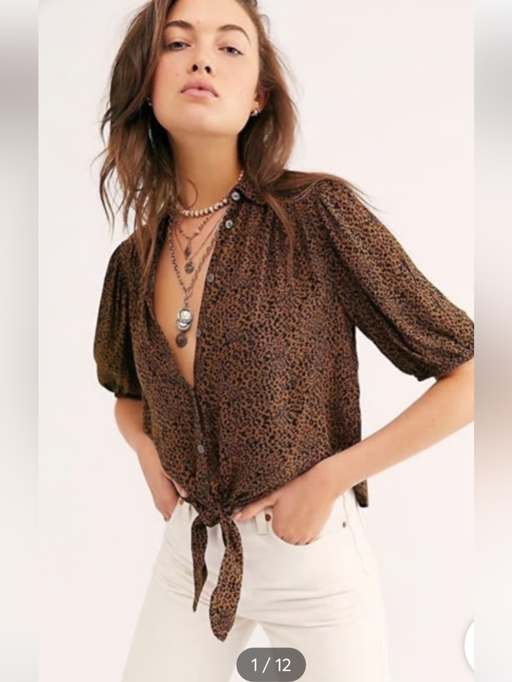 Free People Celia Tie-Front Blouse leopard print